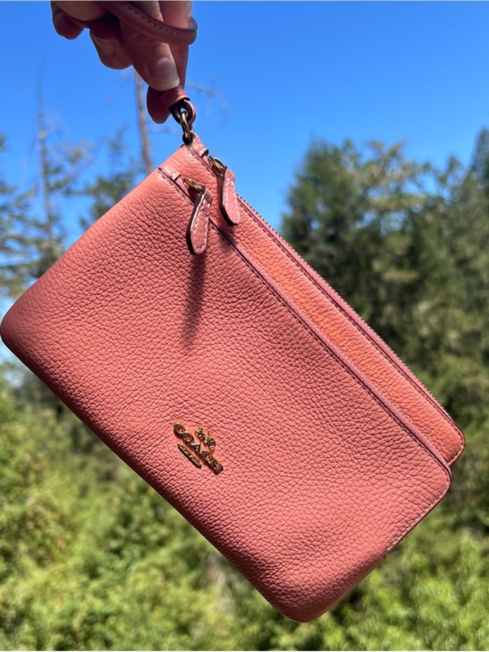 COACH Pink Pebble Leather Phone Wallet Wristlet Clutch Gold Hardware AUTHENTIC